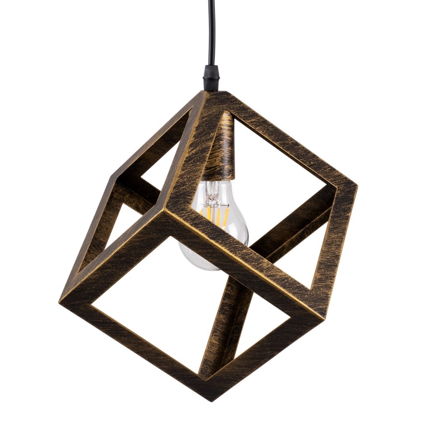 GLOBOSTAR® CUBE  Μοντέρνο Κρεμαστό Φωτιστικό Οροφής με Ντουί 1 x E27 AC 220-240V IP20 - Χάλκινο Εφέ Σκουριάς - Μ25 x Π25 x Υ25cm
