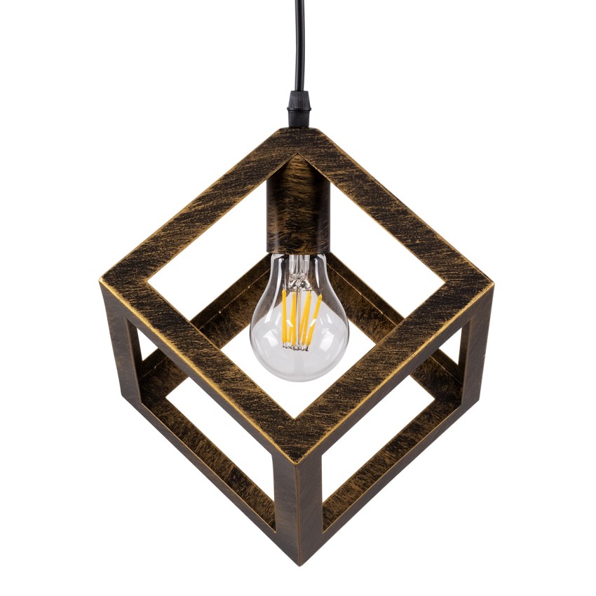 GLOBOSTAR® CUBE  Μοντέρνο Κρεμαστό Φωτιστικό Οροφής με Ντουί 1 x E27 AC 220-240V IP20 - Χάλκινο Εφέ Σκουριάς - Μ25 x Π25 x Υ25cm