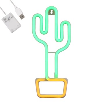 Φωτιστικό Ταμπέλα Φωτεινή Επιγραφή NEON LED Σήμανσης CACTUS 5W με Καλώδιο Τροφοδοσίας USB - Μπαταρίας 3xAAA (Δεν Περιλαμβάνονται) - Πράσινο - Κίτρινο