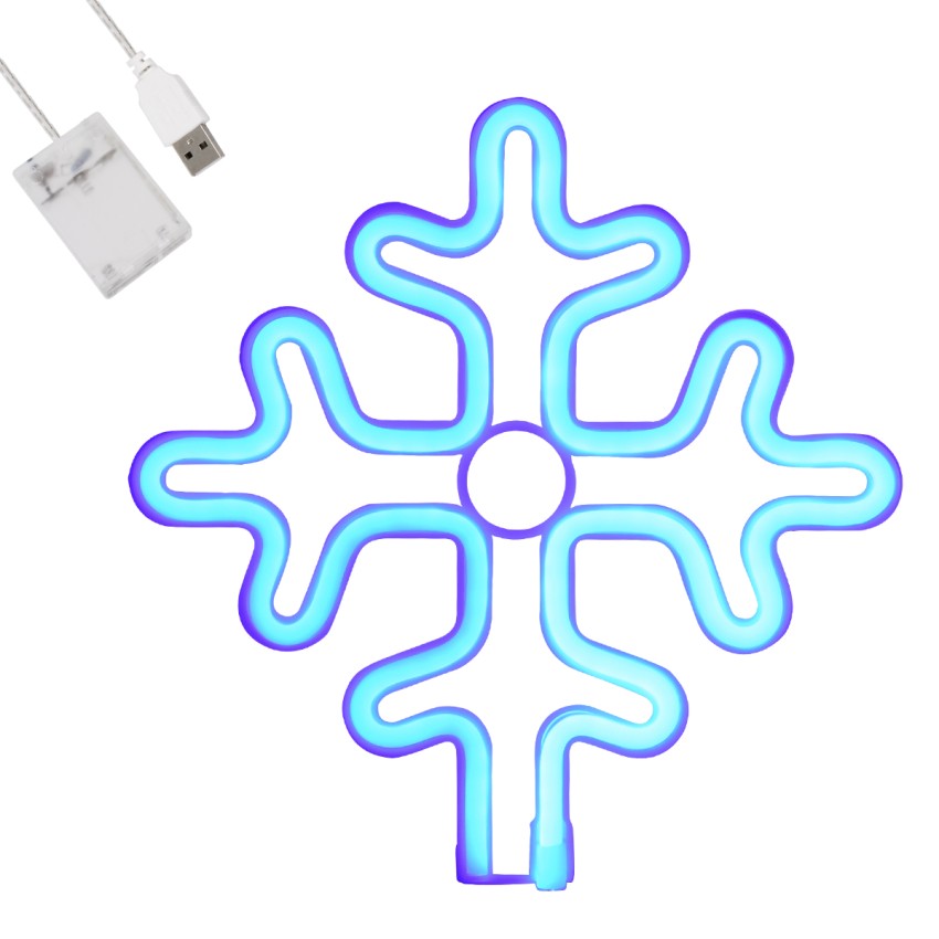 Φωτιστικό Ταμπέλα Φωτεινή Επιγραφή NEON LED Σήμανσης SNOWFLAKE 5W με Καλώδιο Τροφοδοσίας USB - Μπαταρίας 3xAAA (Δεν Περιλαμβάνονται) - Γαλάζιο