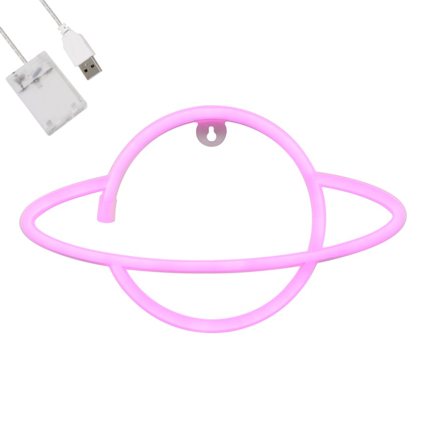 Φωτιστικό Ταμπέλα Φωτεινή Επιγραφή NEON LED Σήμανσης PLANET SATURN 5W με Καλώδιο Τροφοδοσίας USB - Μπαταρίας 3xAAA (Δεν Περιλαμβάνονται) - Ροζ