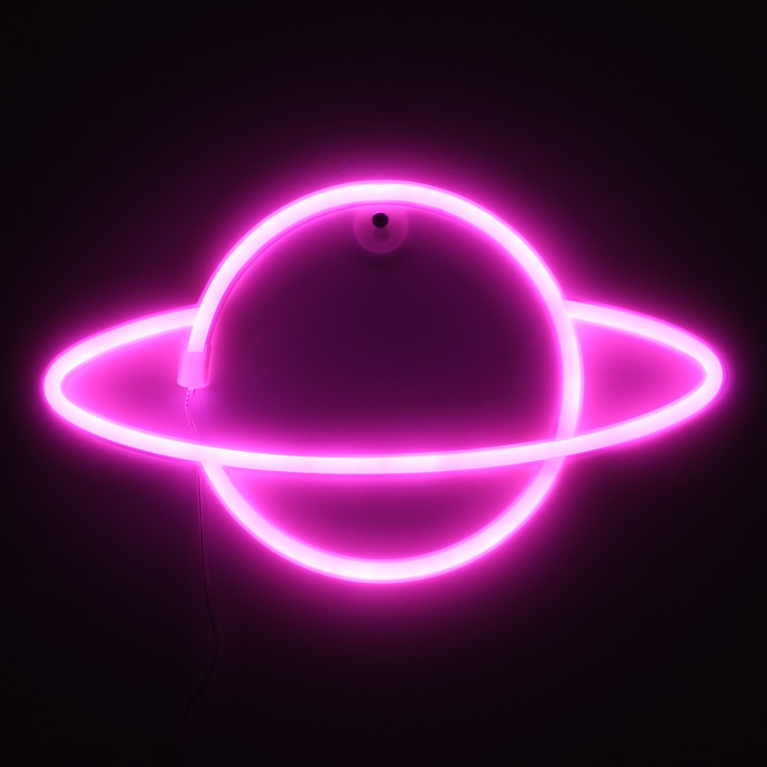 Φωτιστικό Ταμπέλα Φωτεινή Επιγραφή NEON LED Σήμανσης PLANET SATURN 5W με Καλώδιο Τροφοδοσίας USB - Μπαταρίας 3xAAA (Δεν Περιλαμβάνονται) - Ροζ