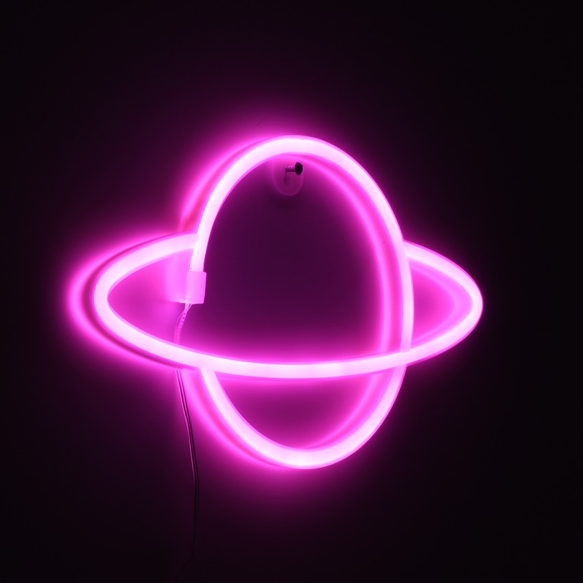 Φωτιστικό Ταμπέλα Φωτεινή Επιγραφή NEON LED Σήμανσης PLANET SATURN 5W με Καλώδιο Τροφοδοσίας USB - Μπαταρίας 3xAAA (Δεν Περιλαμβάνονται) - Ροζ
