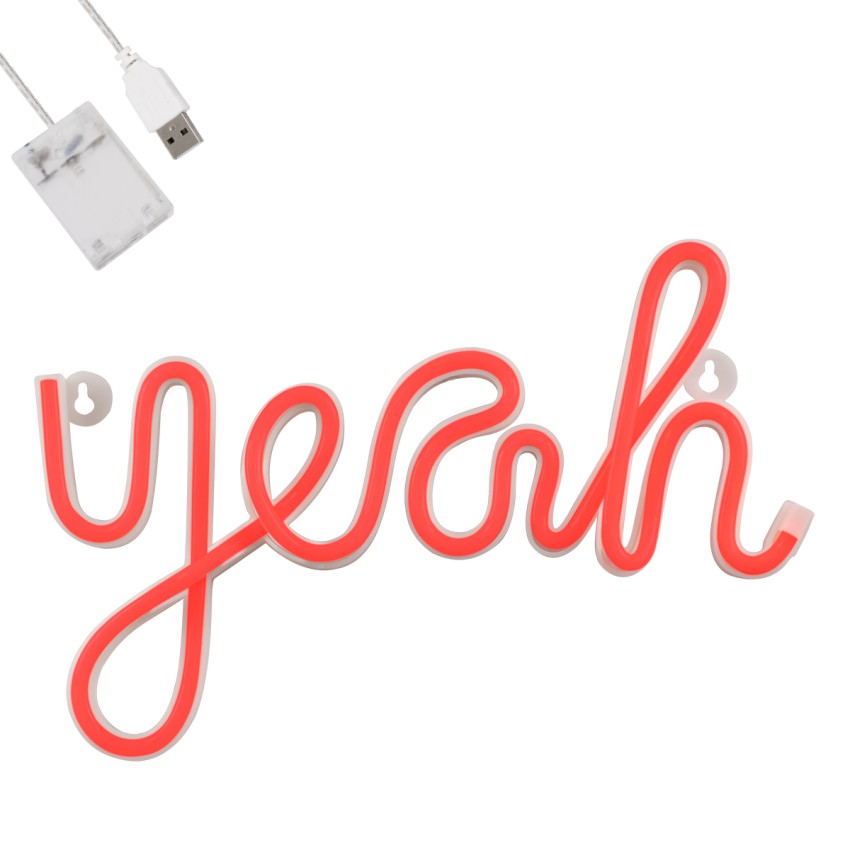 Φωτιστικό Ταμπέλα Φωτεινή Επιγραφή NEON LED Σήμανσης YEAH 5W με Καλώδιο Τροφοδοσίας USB - Μπαταρίας 3xAAA (Δεν Περιλαμβάνονται) - Κόκκινο