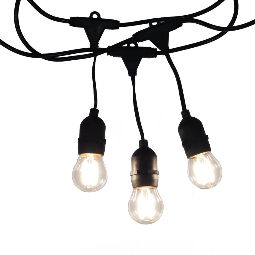 WIRE GARLAND Καλωδιογιρλάντα PVC 15 Μέτρων με 15 Ντουί E27 με Πρίζα Schuko Επεκτεινόμενη Αδιάβροχη IP65