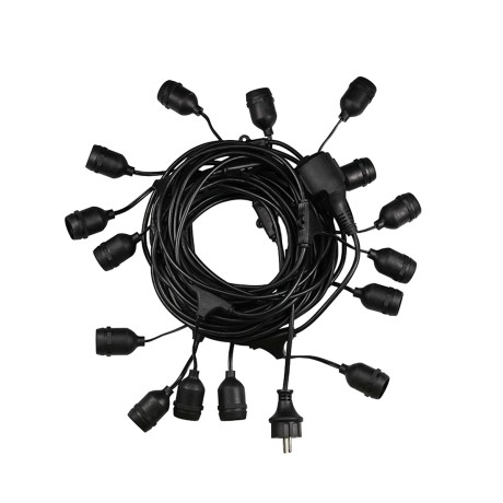 WIRE GARLAND Καλωδιογιρλάντα PVC 20 Μέτρων με 15 Ντουί E27 με Πρίζα Schuko Επεκτεινόμενη Αδιάβροχη IP65