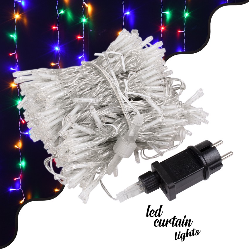 Διακοσμητική Κουρτίνα 6 x 3 Μέτρα με Controller 8 Προγραμμάτων Φωτισμού - Επεκτεινόμενη 600 LED 6W AC 230V με Διάφανο Καλώδιο & Πρίζα Schuko Αδιάβροχη IP44 Πολύχρωμο RGB Μ6 x Υ3m
