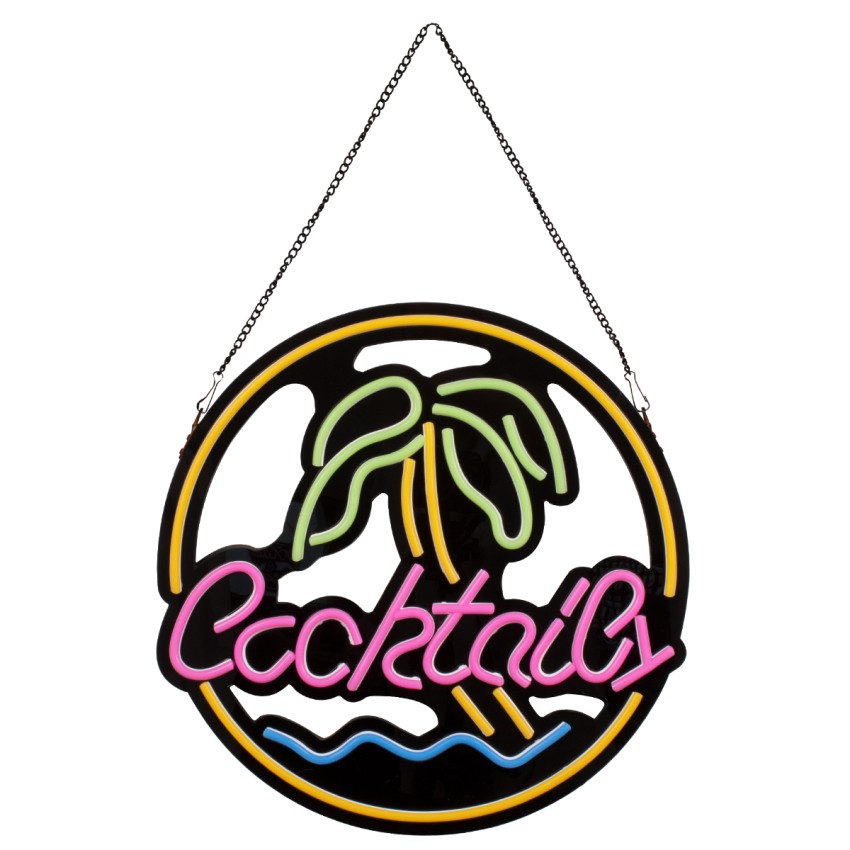 Φωτιστικό Ταμπέλα Φωτεινή Επιγραφή NEON LED Σήμανσης COCKTAILS 30W AC 230V με Διακόπτη On/Off Ροζ - Γαλάζιο - Κίτρινο - Πράσινο