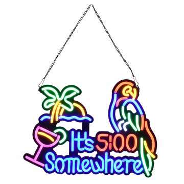 Φωτιστικό Ταμπέλα Φωτεινή Επιγραφή NEON LED Σήμανσης ITS 5:00 SOMEWHERE PARROT 30W AC 230V με Διακόπτη On/Off Ροζ - Γαλάζιο - Κίτρινο - Πράσινο - Κόκκινο