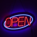 Φωτιστικό Ταμπέλα Φωτεινή Επιγραφή NEON LED Σήμανσης Animated Ovale OPEN 30W AC 230V με Διακόπτη On/Off και Ασύρματο Χειριστήριο IR Μπλε - Κόκκινο