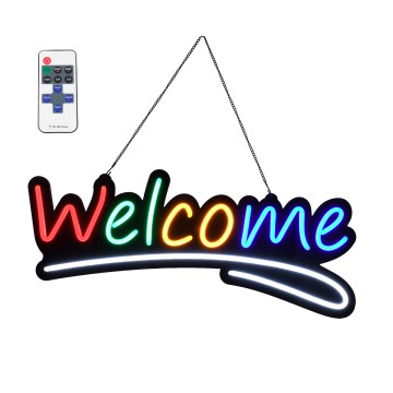 Φωτιστικό Ταμπέλα Φωτεινή Επιγραφή NEON LED Σήμανσης Animated WELCOME 30W AC 230V με Διακόπτη On/Off και Ασύρματο Χειριστήριο IR Κόκκινο - Πράσινο - Κίτρινο - Μπλε - Λευκό