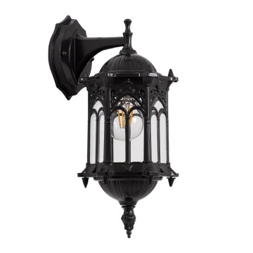 GLOBOSTAR® DARCY  Vintage Φωτιστικό Τοίχου - Απλίκα με Ντουί 1 x E27 AC 220-240V IP20 - Μαύρο - Μ15.5 x Π15.5 x Υ34.5cm