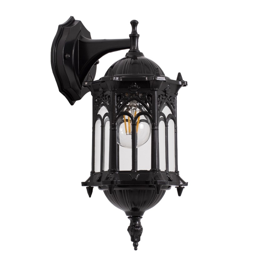 GLOBOSTAR® DARCY  Vintage Φωτιστικό Τοίχου - Απλίκα με Ντουί 1 x E27 AC 220-240V IP20 - Μαύρο - Μ15.5 x Π15.5 x Υ34.5cm