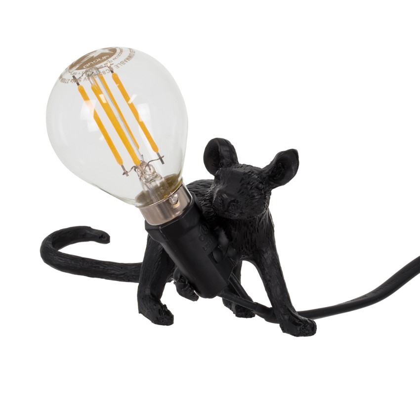MOUSE  Vintage Επιτραπέζιο Φωτιστικό Πορτατίφ Λαμπατέρ Μονόφωτο με Ντουί 1 x E12 AC 230V Μαύρο Πλαστικό Μ13 x Π4 x Υ7cm