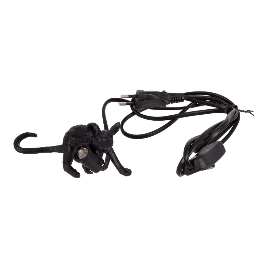 MOUSE  Vintage Επιτραπέζιο Φωτιστικό Πορτατίφ Λαμπατέρ Μονόφωτο με Ντουί 1 x E12 AC 230V Μαύρο Πλαστικό Μ13 x Π4 x Υ7cm