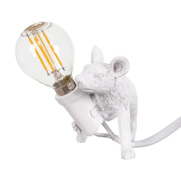 MOUSE  Vintage Επιτραπέζιο Φωτιστικό Πορτατίφ Λαμπατέρ Μονόφωτο με Ντουί 1 x E12 AC 230V Λευκό Πλαστικό Μ13 x Π4 x Υ7cm