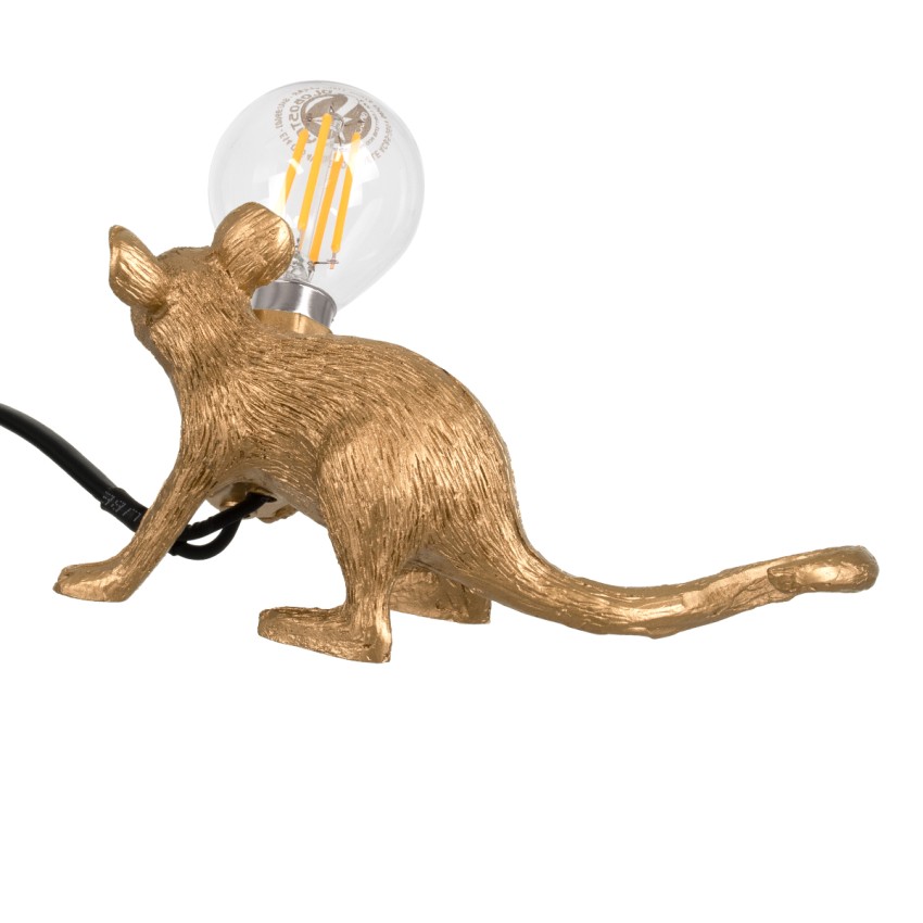 MOUSE  Vintage Επιτραπέζιο Φωτιστικό Πορτατίφ Λαμπατέρ Μονόφωτο με Ντουί 1 x E12 AC 230V Χρυσό Πλαστικό Μ13 x Π4 x Υ7cm