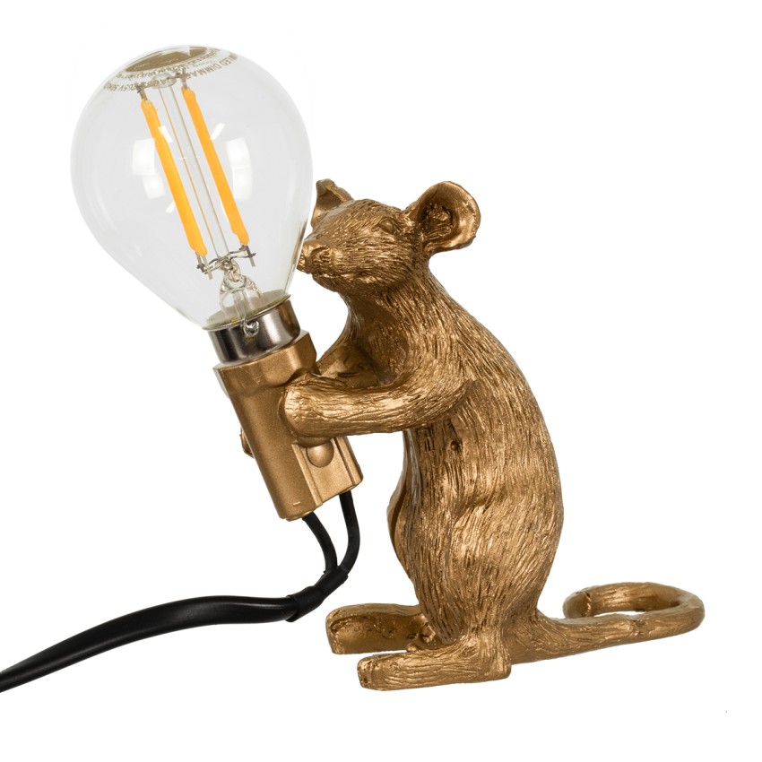 MOUSE  Vintage Επιτραπέζιο Φωτιστικό Πορτατίφ Λαμπατέρ Μονόφωτο με Ντουί 1 x E12 AC 230V Χρυσό Πλαστικό Μ12 x Π4 x Υ10cm