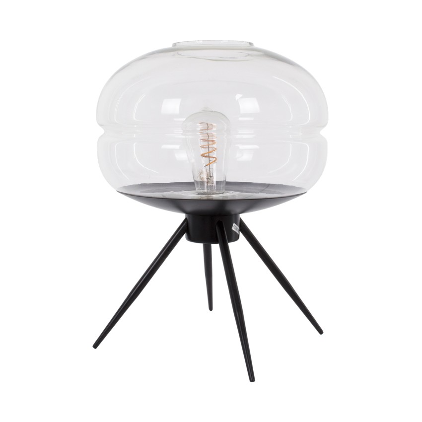 JAVAN  Μοντέρνο Επιτραπέζιο Φωτιστικό Πορτατίφ Λαμπατέρ Μονόφωτο Διάφανο Γυάλινο Μαύρο Μεταλλικό Φ30 x Υ19cm