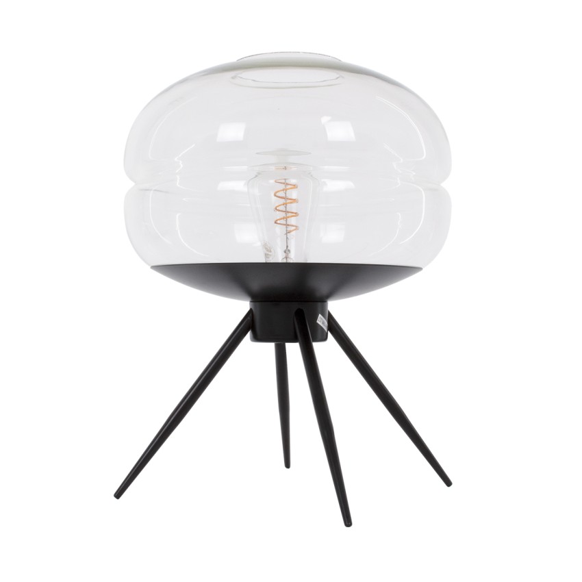 JAVAN  Μοντέρνο Επιτραπέζιο Φωτιστικό Πορτατίφ Λαμπατέρ Μονόφωτο Διάφανο Γυάλινο Μαύρο Μεταλλικό Φ30 x Υ19cm