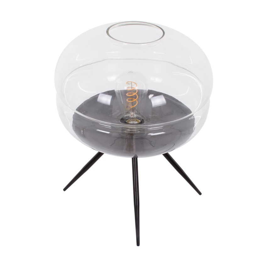 JAVAN  Μοντέρνο Επιτραπέζιο Φωτιστικό Πορτατίφ Λαμπατέρ Μονόφωτο Διάφανο Γυάλινο Μαύρο Μεταλλικό Φ30 x Υ19cm
