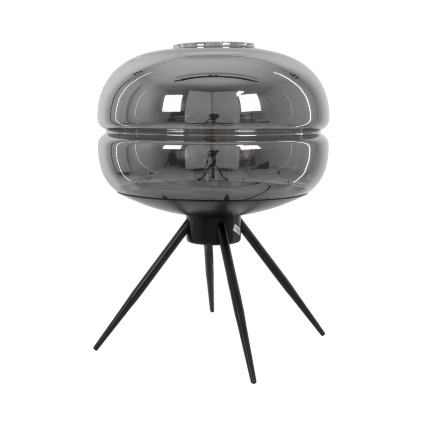 JAVAN  Μοντέρνο Επιτραπέζιο Φωτιστικό Πορτατίφ Λαμπατέρ Μονόφωτο Φιμέ Νίκελ Γυάλινο Μαύρο Μεταλλικό Φ30 x Υ19cm