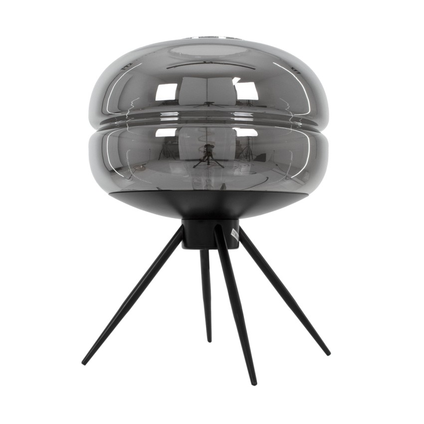 JAVAN  Μοντέρνο Επιτραπέζιο Φωτιστικό Πορτατίφ Λαμπατέρ Μονόφωτο Φιμέ Νίκελ Γυάλινο Μαύρο Μεταλλικό Φ30 x Υ19cm