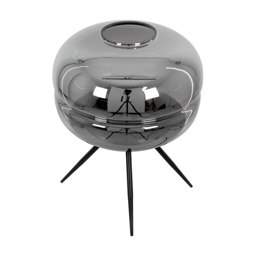 JAVAN  Μοντέρνο Επιτραπέζιο Φωτιστικό Πορτατίφ Λαμπατέρ Μονόφωτο Φιμέ Νίκελ Γυάλινο Μαύρο Μεταλλικό Φ30 x Υ19cm