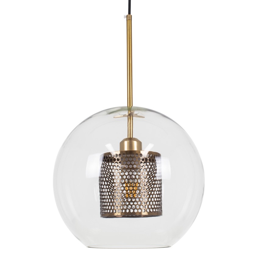 AVERY  Μοντέρνο Κρεμαστό Φωτιστικό Μπάλα Μονόφωτο 1 x E27 IP20 Διάφανο Γυαλί με Χρυσό Μέταλλο - Μ30 x Π30 x Υ48cm