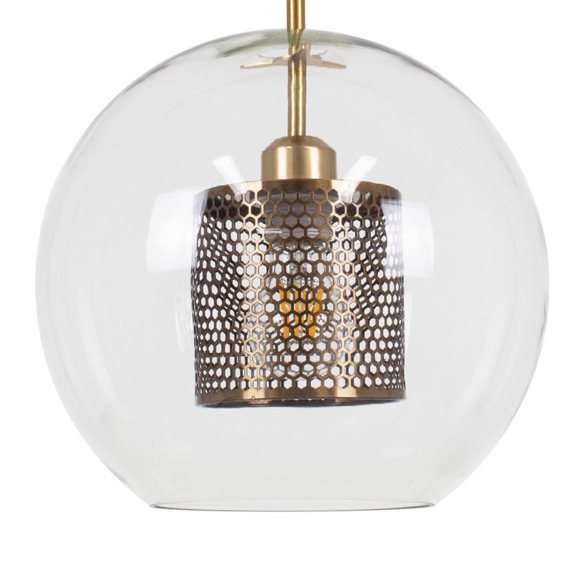 AVERY  Μοντέρνο Κρεμαστό Φωτιστικό Μπάλα Μονόφωτο 1 x E27 IP20 Διάφανο Γυαλί με Χρυσό Μέταλλο - Μ30 x Π30 x Υ48cm