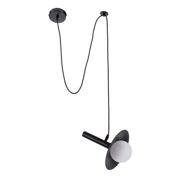 CELEST  Μοντέρνο Κρεμαστό Φωτιστικό Ανάρτηση Μονόφωτο 1 x G9 Μαύρο Μέταλλο με Λευκό Γυαλί - Μ20 x Π20 x Υ26.5cm