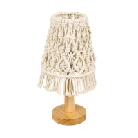 RWANDA  Vintage Επιτραπέζιο Φωτιστικό Πορτατίφ Μονόφωτο Boho - Μακραμέ Πλεκτό Χειροποίητο Μπεζ Υφασμάτινο με Σχοινί Φ15 x Υ30cm