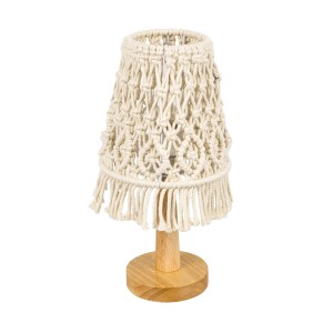 RWANDA  Vintage Επιτραπέζιο Φωτιστικό Πορτατίφ Μονόφωτο Boho - Μακραμέ Πλεκτό Χειροποίητο Μπεζ Υφασμάτινο με Σχοινί Φ15 x Υ30cm