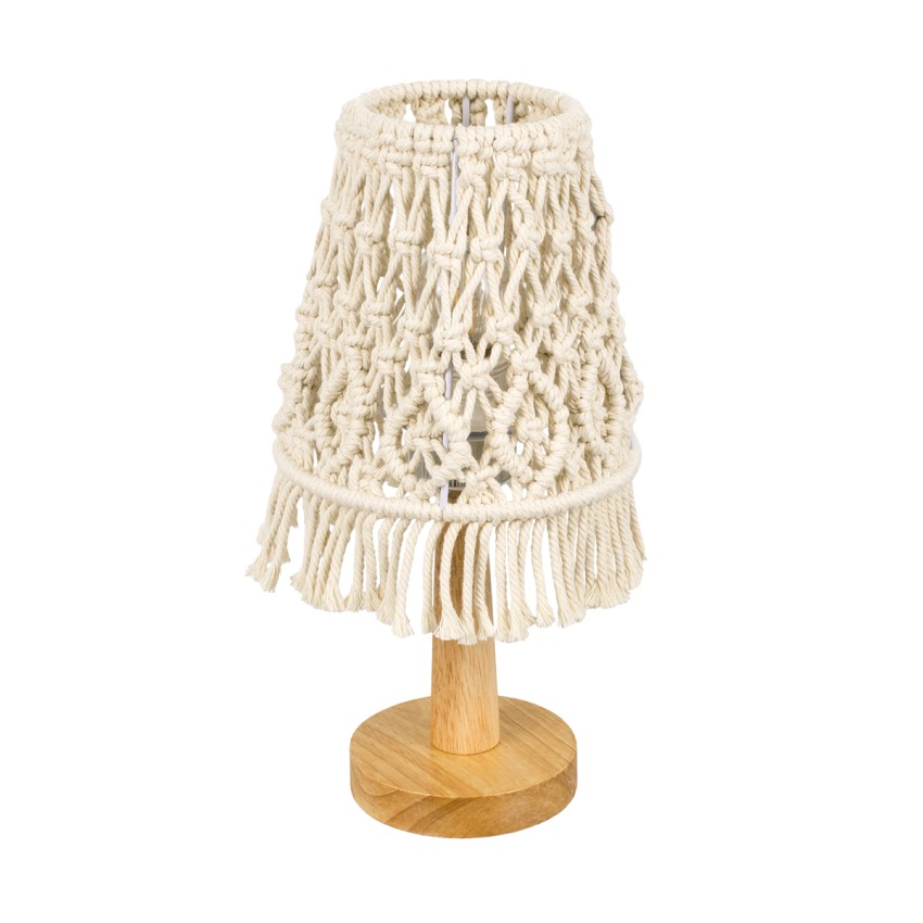 RWANDA  Vintage Επιτραπέζιο Φωτιστικό Πορτατίφ Μονόφωτο Boho - Μακραμέ Πλεκτό Χειροποίητο Μπεζ Υφασμάτινο με Σχοινί Φ15 x Υ30cm