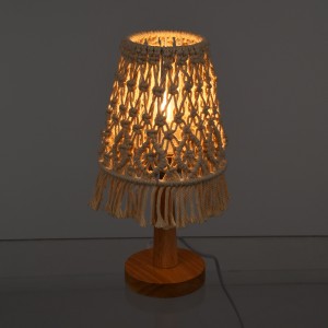 RWANDA  Vintage Επιτραπέζιο Φωτιστικό Πορτατίφ Μονόφωτο Boho - Μακραμέ Πλεκτό Χειροποίητο Μπεζ Υφασμάτινο με Σχοινί Φ15 x Υ30cm