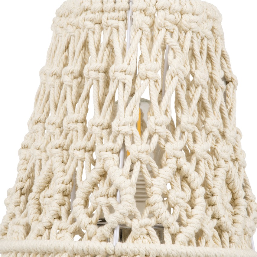 RWANDA  Vintage Επιτραπέζιο Φωτιστικό Πορτατίφ Μονόφωτο Boho - Μακραμέ Πλεκτό Χειροποίητο Μπεζ Υφασμάτινο με Σχοινί Φ15 x Υ30cm