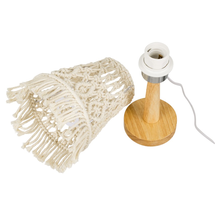RWANDA  Vintage Επιτραπέζιο Φωτιστικό Πορτατίφ Μονόφωτο Boho - Μακραμέ Πλεκτό Χειροποίητο Μπεζ Υφασμάτινο με Σχοινί Φ15 x Υ30cm
