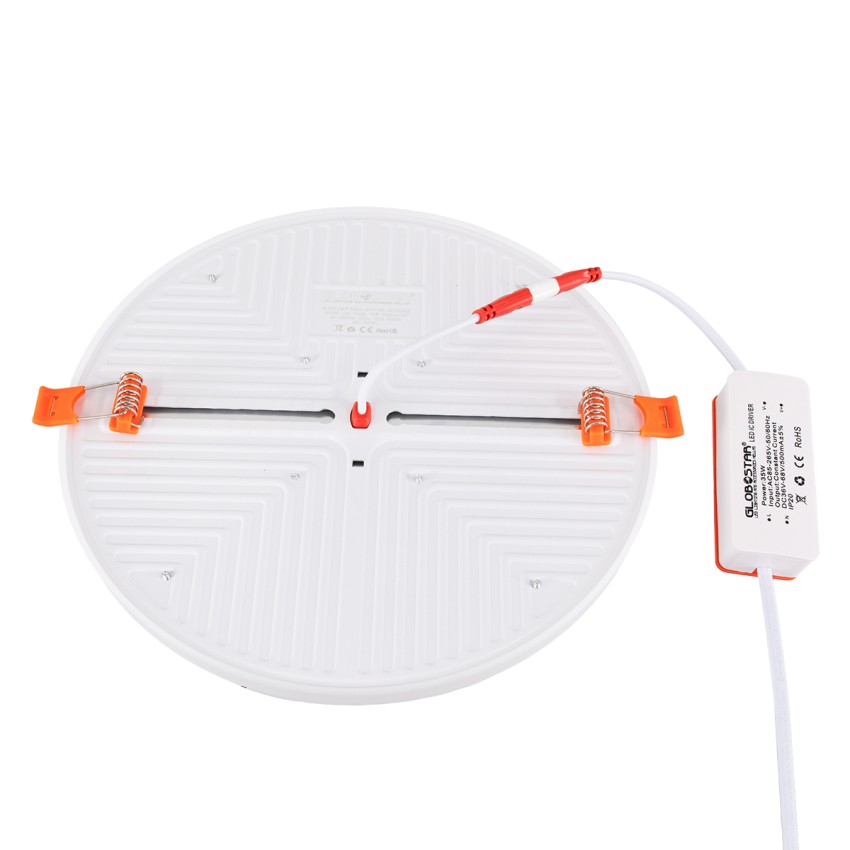 GLOBOSTAR® PANELEON  Χωνευτό Panel Οροφής με Σύστημα Ρυθμιζόμενης Τρύπας Κοπής LED 33W 3492lm 180° AC 220-240V IP20 Φυσικό Λευκό 4500K - Lumileds SMD Chip & TÜV SÜD Driver - Λευκό Γαλακτερό - Μ22.2 x Π22.2 x Υ2cm / Q3.5cm έως Q20.5cm