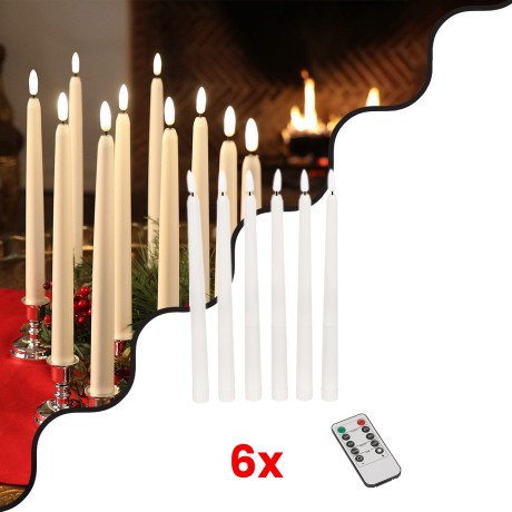 ΣΕΤ 6 Διακοσμητικών Realistic Κεριών Κηροπηγίου με LED Εφέ Κινούμενης Φλόγας - Μπαταρίας & Ασύρματο Χειριστήριο IR Θερμό Λευκό 2700K Dimmable