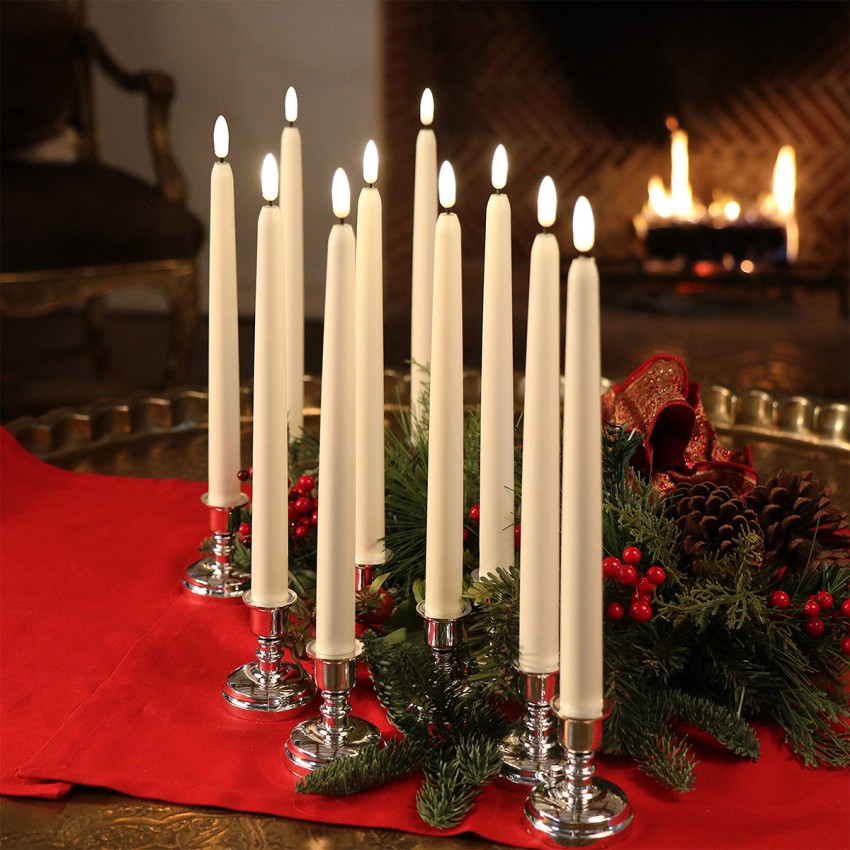 GLOBOSTAR® CANDLESTICKS  Διακοσμητικό Κερi Κηροπηγίου με Εφέ Κινούμενης Φλόγας & IR Ασύρματο Χειριστήριο LED 0.5W 25lm 180° DC 3V με 2xAA Μπαταρίες IP20 Θερμό Λευκό 2700K - Λευκό - Μ2 x Π2 x Υ27.5cm - Πακέτο 12 Τεμαχίων