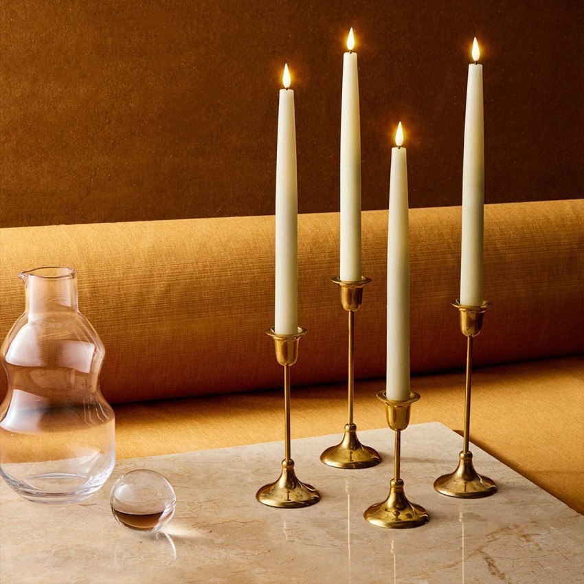 GLOBOSTAR® CANDLESTICKS  Διακοσμητικό Κερi Κηροπηγίου με Εφέ Κινούμενης Φλόγας & IR Ασύρματο Χειριστήριο LED 0.5W 25lm 180° DC 3V με 2xAA Μπαταρίες IP20 Θερμό Λευκό 2700K - Λευκό - Μ2 x Π2 x Υ27.5cm - Πακέτο 12 Τεμαχίων