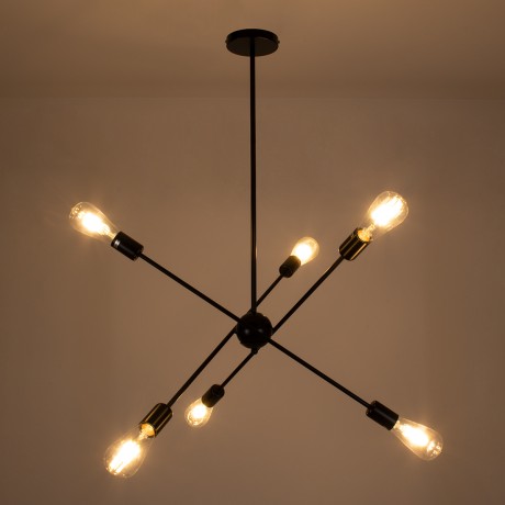 GLOBOSTAR® ZANE  Μοντέρνο Φωτιστικό Οροφής με Ντουί 6 x E27 AC 220-240V IP20 - Μαύρο - Μ70 x Π70 x Υ100cm