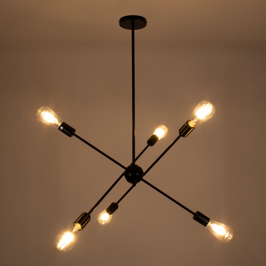 GLOBOSTAR® ZANE  Μοντέρνο Φωτιστικό Οροφής με Ντουί 6 x E27 AC 220-240V IP20 - Μαύρο - Μ70 x Π70 x Υ100cm