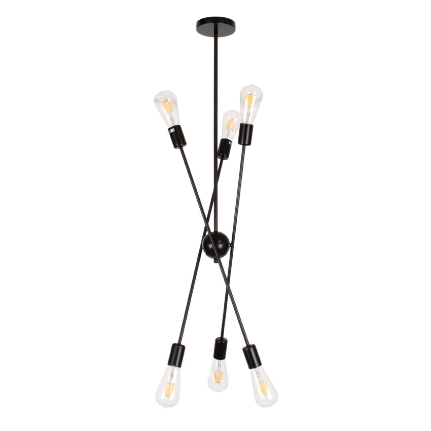 GLOBOSTAR® ZANE  Μοντέρνο Φωτιστικό Οροφής με Ντουί 6 x E27 AC 220-240V IP20 - Μαύρο - Μ70 x Π70 x Υ100cm