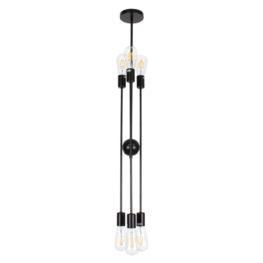 GLOBOSTAR® ZANE  Μοντέρνο Φωτιστικό Οροφής με Ντουί 6 x E27 AC 220-240V IP20 - Μαύρο - Μ70 x Π70 x Υ100cm
