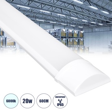 LED Γραμμικό Βιομηχανικό Φωτιστικό Tri-Proof 60cm 20W 1886lm 120° AC 220-240V Αδιάβροχο IP65 Μ60 x Π7.5 x Υ2.5cm Ψυχρό Λευκό 6000K