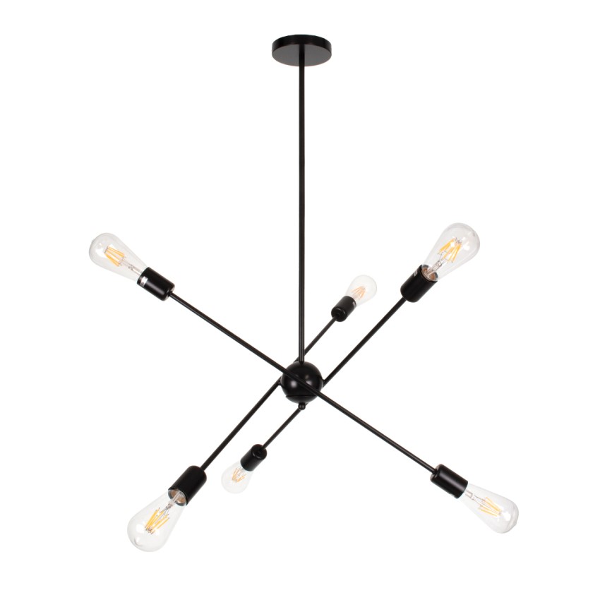 GLOBOSTAR® ZANE  Μοντέρνο Φωτιστικό Οροφής με Ντουί 6 x E27 AC 220-240V IP20 - Μαύρο - Μ70 x Π70 x Υ100cm