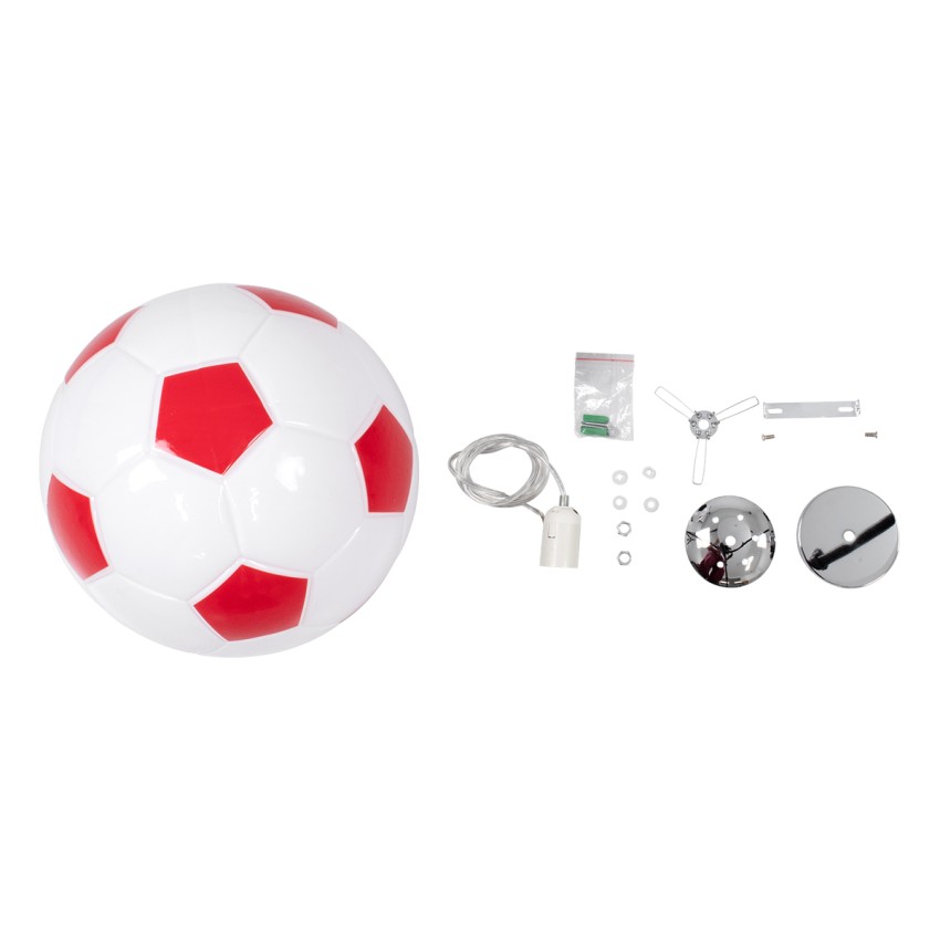 GLOBOSTAR® FOOTBALL  Παιδικό Κρεμαστό Φωτιστικό Οροφής με Ντουί 1 x E27 AC 220-240V IP20 - Λευκό & Κόκκινο - Μ25 x Π25 x Υ25cm