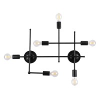 PIPING  Vintage Επιτοίχιο Φωτιστικό Πολύφωτο 6 x E27 IP20 Μαύρο Μέταλλο - Μ66 x Π9.5 x Υ49cm