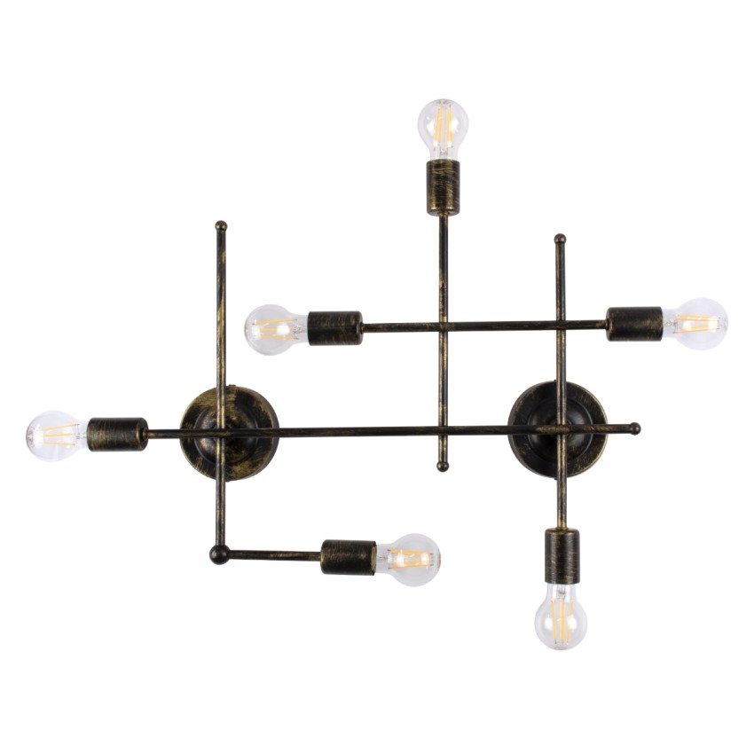 PIPING  Vintage Επιτοίχιο Φωτιστικό Πολύφωτο 6 x E27 IP20 Μπρούτζινο Μέταλλο - Μ66 x Π9.5 x Υ49cm